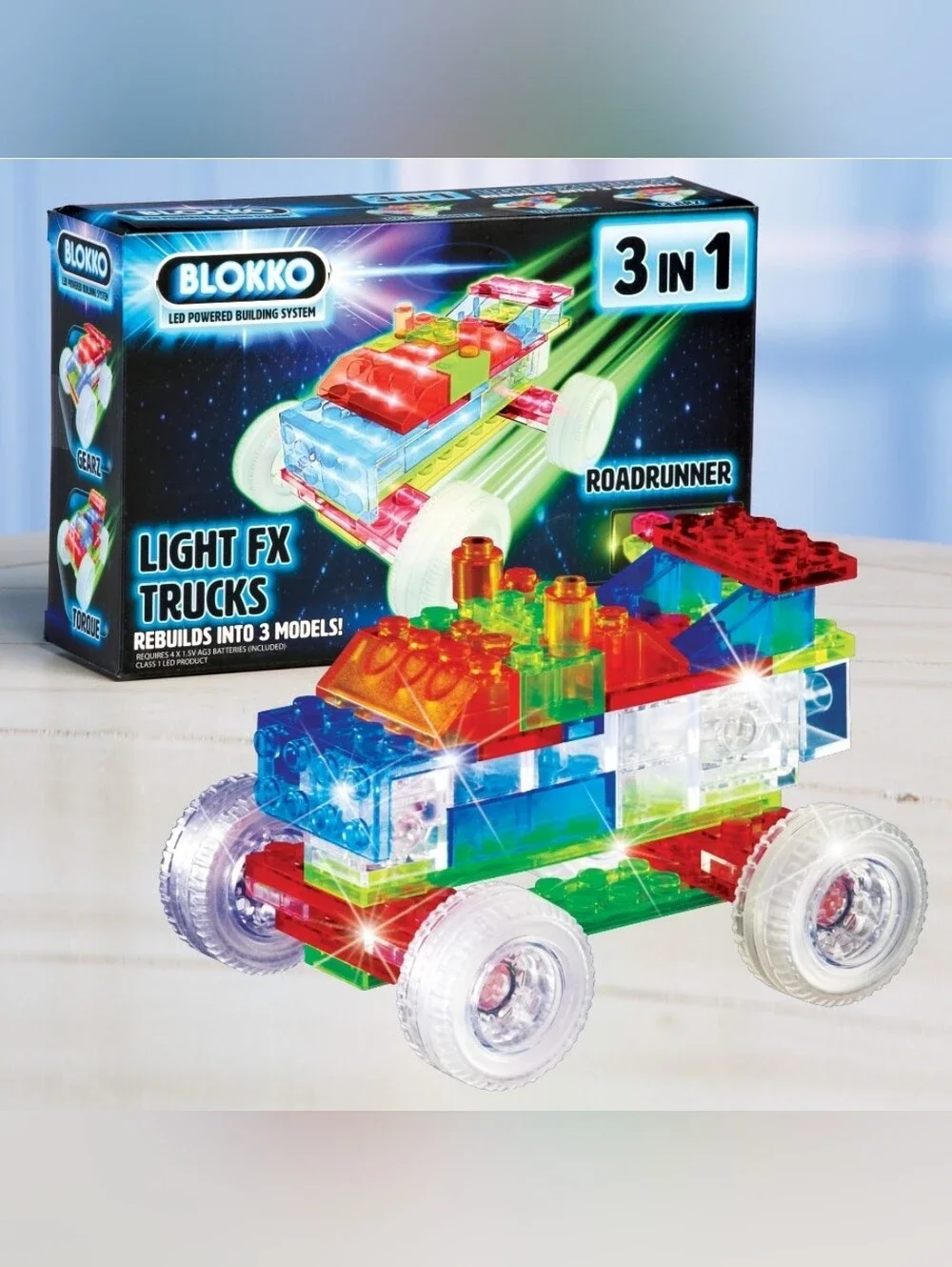 Blokko 4 Pack Of  Light FX 3 In 1  Building Sets. Lighted & Makes 12 Diff Models